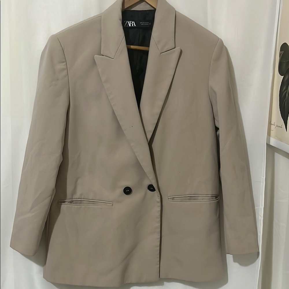 Zara Beige Single Breasted Oversized Blazer